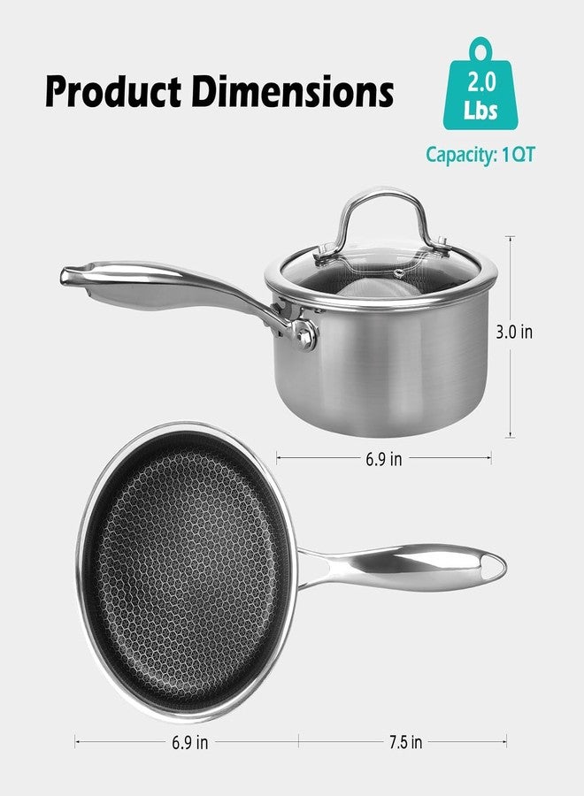 CBYJK 1QT Stainless Steel Saucepan With Lid, Honeycomb Non-stick Cooking Pot, Eco-Friendly PFOA-Free Coating, Compatible with All Cooktops, Perfect for Milk, Soup, Oatmeal & Baby Food, Dishwasher Safe - Image 2